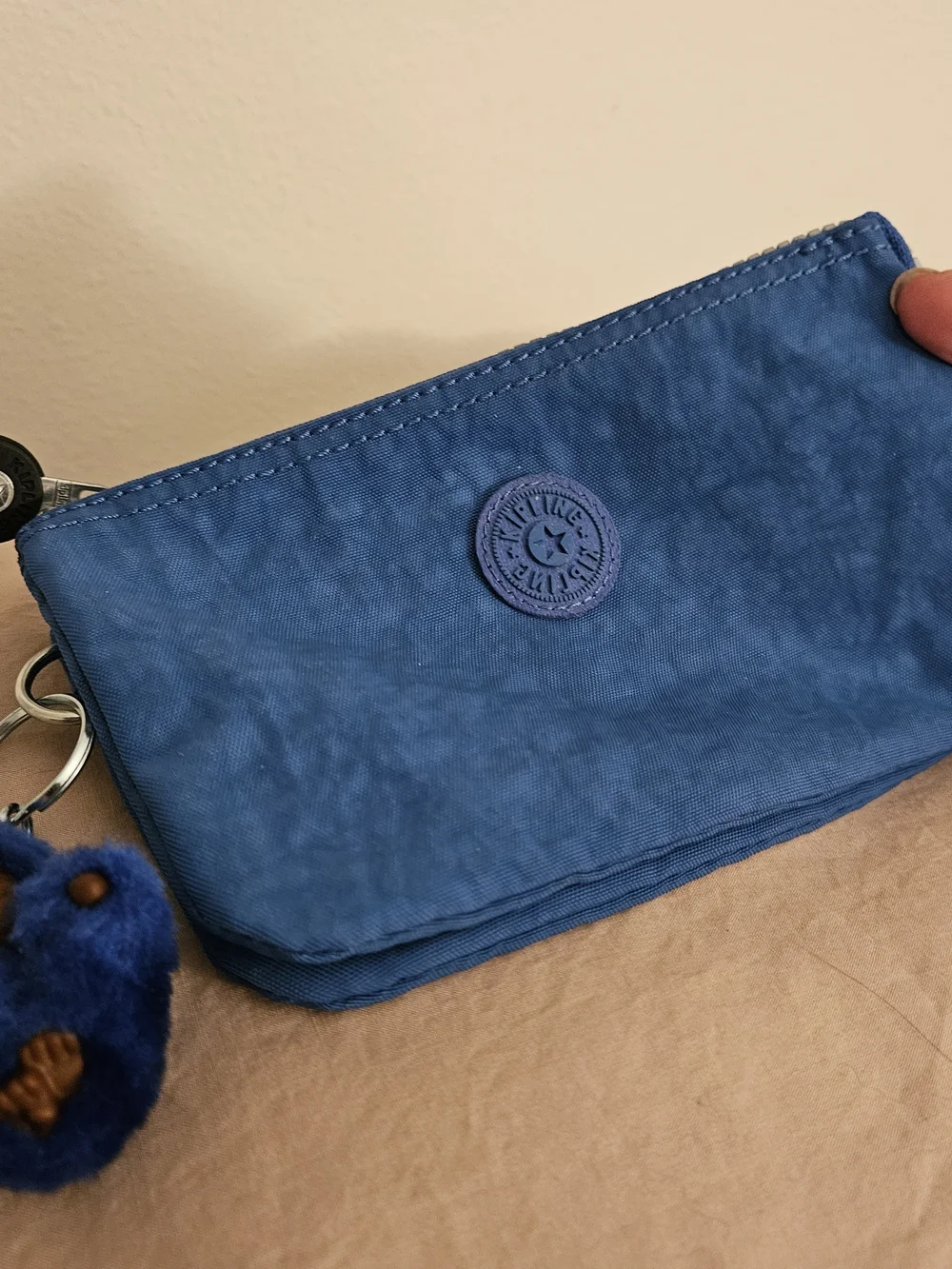 Kipling Royal Blue Nylon Wristlet Pouch with Monkey Charm